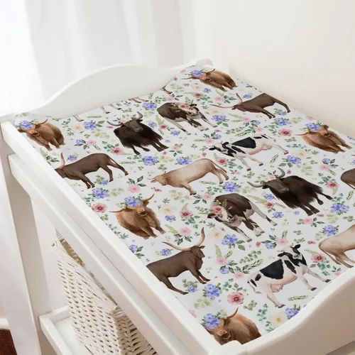 Miniatura 4 de Farm Cows - Funda para cambiador, diseño floral, bohemio, vacas, yak, ganado, flores, cambiador, para niños y niñas, animales de granja, suave