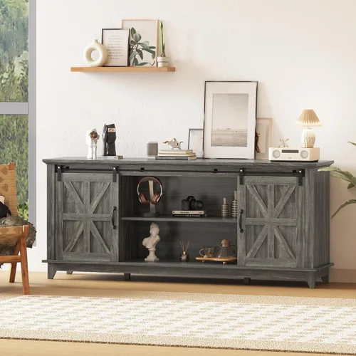 Miniatura 7 de GarveeLife Moderno soporte de TV acanalado de 55 pulgadas con 4 puertas, centro de entretenimiento con armarios de almacenamiento grandes