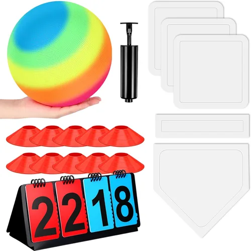 Miniatura 11 de Jenaai Juego de Kickball Deportivo de 18 Piezas Incluye Pelota de Patio de Juegos 5 Bases de Goma Plegables Bomba de Pelota Marcador Bolsa de Red 10