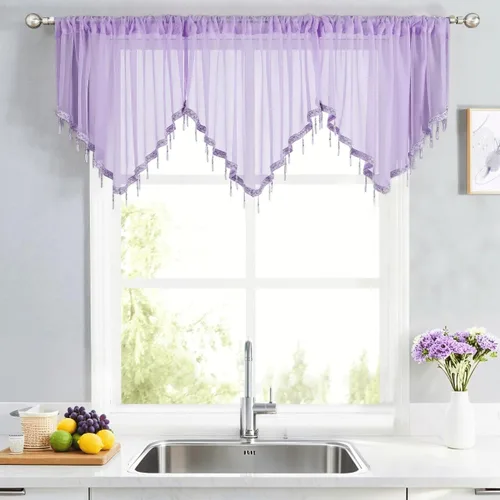 Miniatura 12 de WUBODTI Cortinas transparentes con cenefa con cuentas negras para ventanas, 1 unidad, cenefas de cortina semitransparentes para dormitorio y cocina