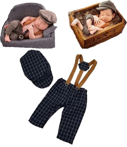 Conjunto de mameluco de ganchillo para bebé recién nacido, para sesión de fotos, boinas de punto 3 Blue
