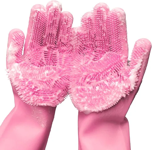 Miniatura 6 de Guantes de silicona para lavar platos, guantes de goma para el aseo de mascotas para fregar platos, lavado con esponja con estropajos