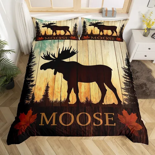 Miniatura 19 de Funda de edredón de ciervos de alce, juego de ropa de cama de animales del bosque, decoración rústica de granja, funda de edredón individual