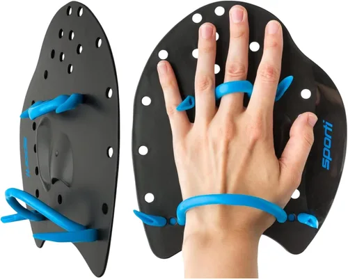 Sporti Palas de natación Power para natación en piscina - Correas ajustables - Equipo para natación en piscina - Palas de mano para adultos y niños