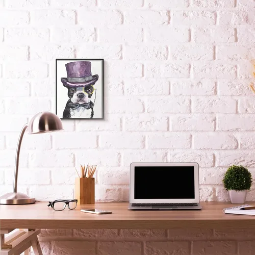 Miniatura 2 de Stupell Industries Boston Terrier con sombrero, perro y mascota, pintura de acuarela, marco negro, arte de pared, 11 x 14, multicolor Stupell