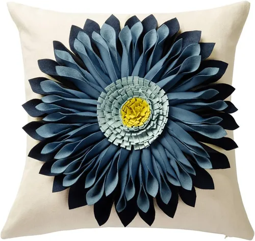OiseauVoler - Funda de cojín decorativa, hecha a mano, con girasol 3D, para sala de estar, hogar, cama, decoración de 18x18 pulgadas Azul-azul