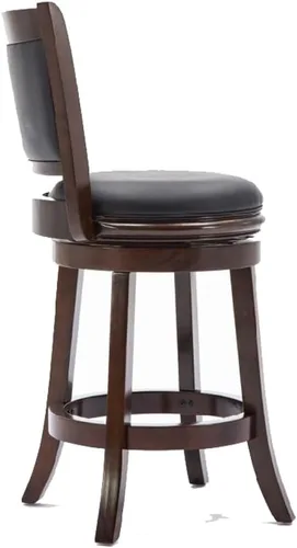 Miniatura 5 de Benjara - Taburete giratorio redondo de madera con asiento y respaldo acolchados, color marrón