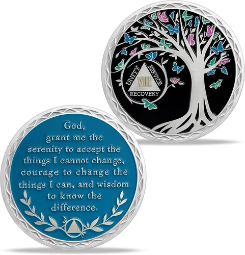 Miniatura 3 de Moneda de sobriedad de 8 años, árbol de la vida, medallón AA de Alcohólicos Anónimos, Ficha de aniversario, regalos de sobriedad para mujeres