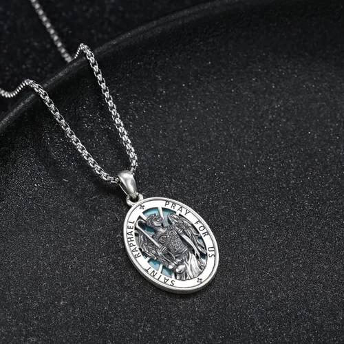 Miniatura 180 de Collar de plata de ley 925 con medalla de San Patrón, colgante de protección católica, amuleto, joyería religiosa para hombres y mujeres