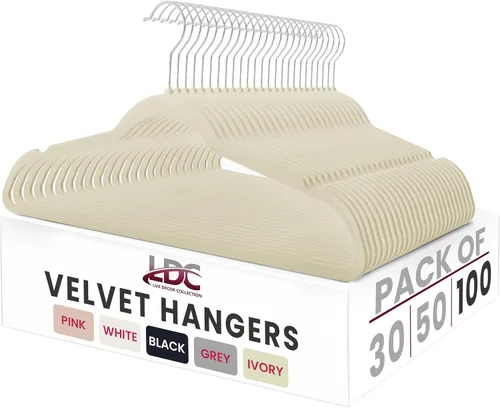 Miniatura 14 de LDC - Perchas de terciopelo blanco, paquete de 30 – Percha de fieltro antideslizante de alta calidad para armario, perchas de fieltro resistentes