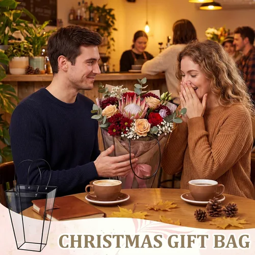 Miniatura 6 de Yexiya 12 bolsas florales grandes transparentes para ramo de flores a granel con asa transparente para regalo de boda, regalo de boda, regalo