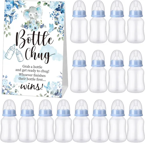 Miniatura 8 de TrelaCo Bottle Chug - Juego de 20 biberones para baby shower, con 1 letrero de papel kraft para revelación de género, suministros de fiesta, regalos