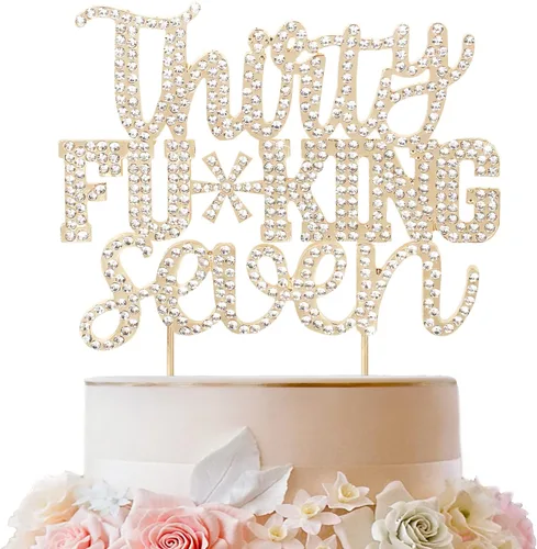 Miniatura 87 de LINGTEER Veintiún divertidos adornos dorados para tartas con diamantes de imitación – Saludos a los 21 años de edad, decoración de centros de mesa