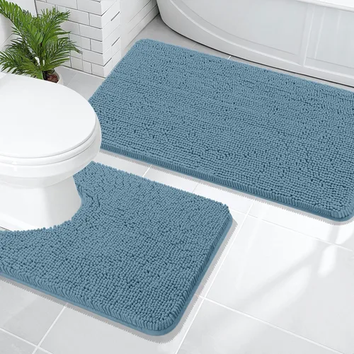 Miniatura 175 de OLANLY Juego de alfombras de baño de 2 piezas, alfombras de baño de chenilla suave y absorbente y alfombra de contorno en forma de U para inodoro