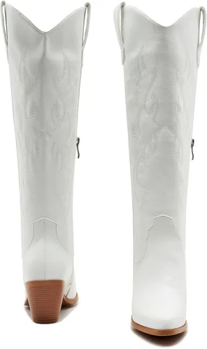 Miniatura 4 de Botas vaqueras de pantorrilla ancha para mujer, cómodas botas vaqueras de talla grande para mujer, hasta la rodilla, estilo occidental