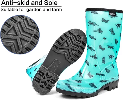 Miniatura 20 de DKSUKO Waterproof Womens Rain Boots insulated,Lightweight Rubber fashion Boots in Gardening,Warm and Comfortable Wide Calf Rain Boots with Glossy in