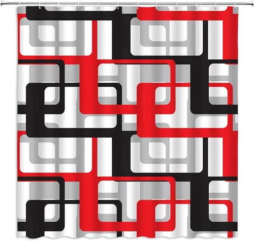 Miniatura 7 de Cortina de ducha geométrica, negro, gris, rojo, blanco, geometría abstracta, azulejos de moda, patrón sin costuras, tela de diseño moderno, juego
