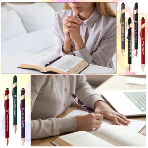 Miniatura 6 de Fumete 21 bolígrafos cristianos con punta de lápiz capacitivo, 7 colores, 7 citas, versículo de la Biblia, bolígrafo inspirador cristiano, regalo