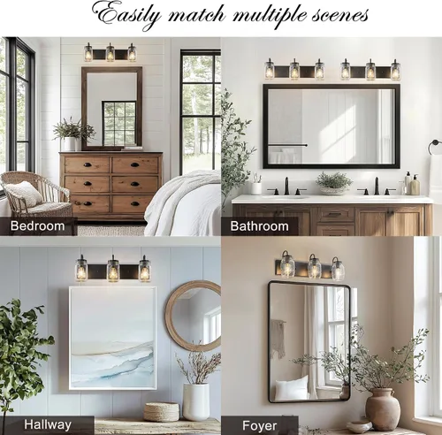 Miniatura 9 de Lámparas de pared de cristal de tocador, aplique de pared negro con tarro Mason para baño, granja