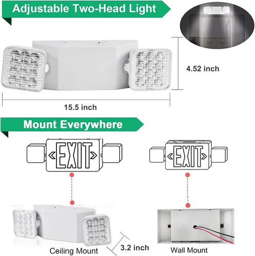 Miniatura 5 de 6 Pack Emergency Lights for Business, Commercial Emergency Lights with Battery Backup, Two Head Adjustable Emergency Lighting, LED Emergency Flood