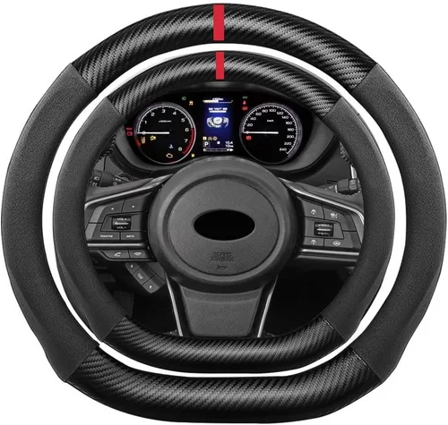 Miniatura 39 de Funda de volante de ante con fibra de carbono de K LAKEY, compatible con Porsche 718 Boxster Cayman 911 Panamera Macan Cayenne de 15 pulgadas, cuero