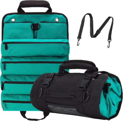 Miniatura 8 de Bolsa enrollable para herramientas, organizador de bolsa de herramientas, bolsas de almacenamiento enrollables con 6 bolsillos con cremallera y Negro