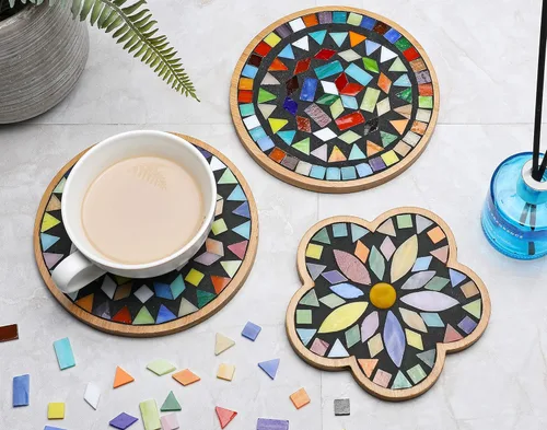 Miniatura 6 de Lanyani 2 juegos de kits de manualidades de mosaico DIY, kit de posavasos de azulejos de mosaico, crea tu propio proyecto de mosaico, set