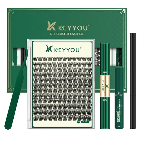 Kit de racimos de pestañas KEYYOU Natural Wispy Kit de extensión de pestañas DIY 144 piezas Extensiones de pestañas en racimo con cepillo de rímel,