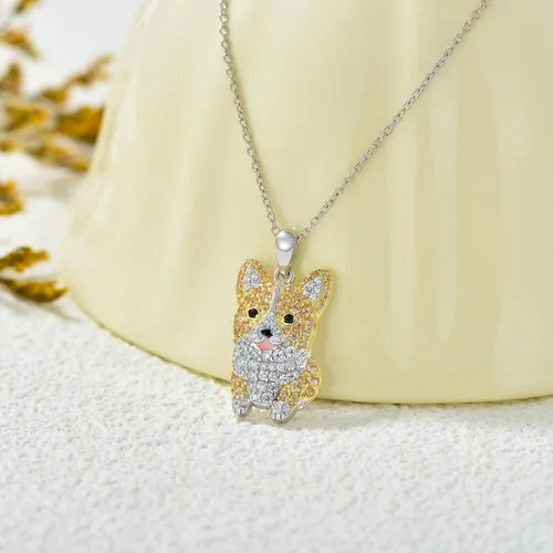 Miniatura 38 de Collares con colgante de perro de plata de ley S925 – 24 razas corgi/husky/labrador/pastor para mujer