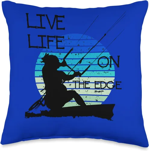 Kitesurf Gifts and Surf Lover Tees by taiche Vintage Sunset Retro Sunrise Black Kitesurfer Silhouette 1 Throw Pillow, 16x16, Multicolor