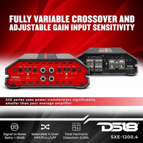 Miniatura 3 de DS18 SXE-1200.4/RD Amplificador de coche estéreo de rango completo clase A/B 4 canales 60x4 RMS @4 OHM 1200 vatios - Amplificador potente y compacto