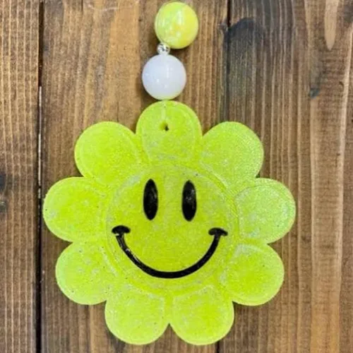 Miniatura 7 de Molde de silicona Freshie para automóvil con diseño de flores de cara sonriente, estilo retro bohemio de los años 80, 3.5 x 3 x 0.08 pulgadas