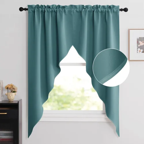 Miniatura 42 de NICETOWN Home Fashion - Cortinas de cocina con bolsillo para poste, cenefa festoneada a medida, cenefa festoneada sólida para ventana de Marrón