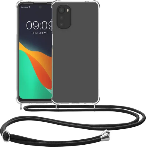Miniatura 8 de kwmobile Funda cruzada compatible con Motorola Moto E32/Moto E32s - Funda transparente de TPU con correa de cordón - Negro/Transparente