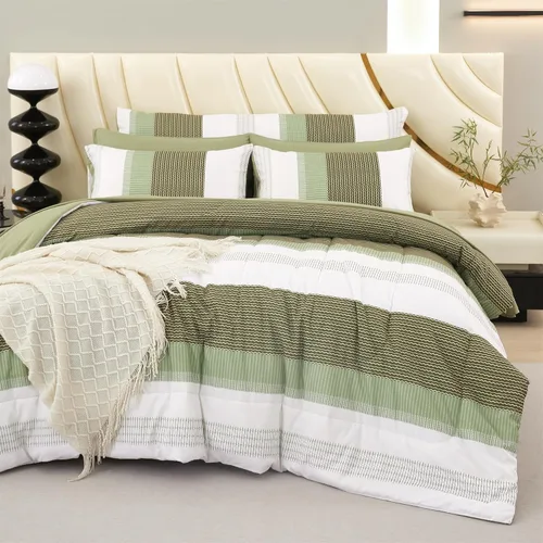 Miniatura 18 de RYNGHIPY Juego de edredón de tamaño matrimonial, color beige y gris, a rayas, para hombres y niños, juego de ropa de cama suave para todas