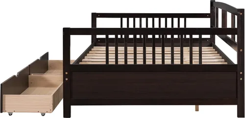 Miniatura 9 de MERITLINE Sofá cama de tamaño matrimonial, sofá cama de madera con cajones, sofá cama con cajones de almacenamiento matrimonial, sofá cama de doble