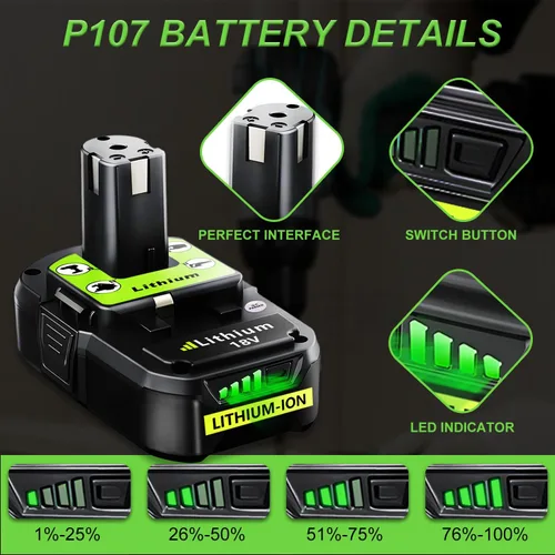 Miniatura 2 de Reemplazo para batería Ryobi de 18 V: 3.0 Ah para P107 P108 P109, herramientas eléctricas inalámbricas de 18 voltios para manualidades, creador