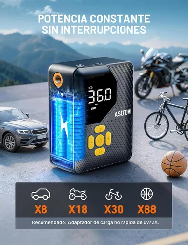 Miniatura 3 de AstroAI L7 Mini Inflador de Neumáticos Compresor de Aire Portátil, 150 PSI Bomba de Aire Inalámbrica para Neumáticos de Coche con Luces LED