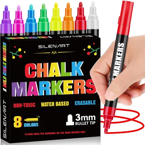 Miniatura 7 de SILENART Marcadores de tiza negra para ventana, punta gigante, rotulador de coche de 0.591 in, 2 unidades Pluma de pintura lavable grande