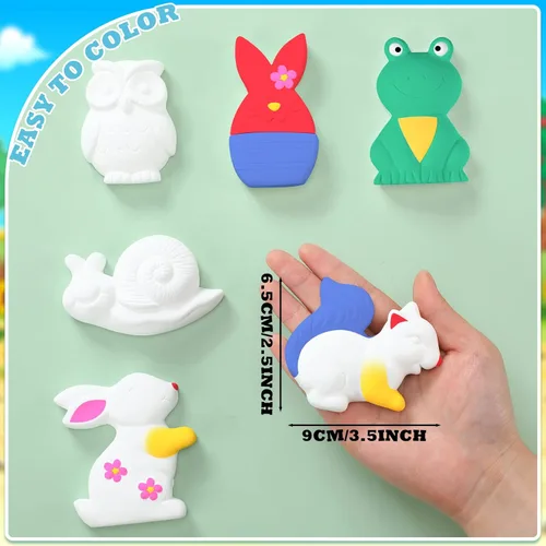 Miniatura 3 de Sinmoe 12 juegos de kit de arte y manualidades, kit de pintura de cerámica sin pintar DIY, pinta tus propias figuras con 12 imanes, 2 pinceles y 1