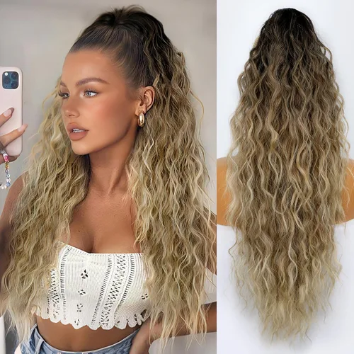 Miniatura 53 de ORSUNCER Extensión de cola de caballo de 18" con pinza rizada, cola de caballo esponjosa, extensiones de pelo sintético de aspecto natural para mujer