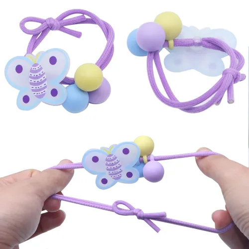Miniatura 2 de 20 ligas elásticas para el pelo de bebé, encantadores conejos/mariposas/flores, coleteros para el cabello con tres bolas para coleta para accesorios