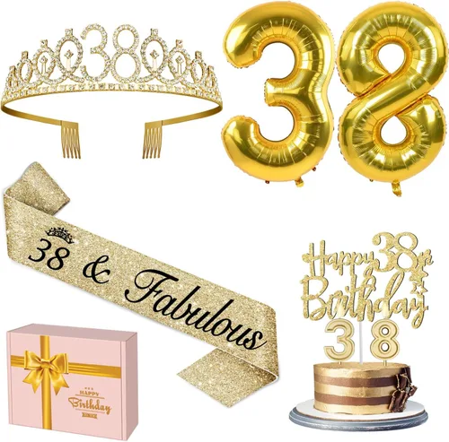 Miniatura 23 de Decoraciones doradas de 70 cumpleaños para mujer con banda y tiara de cumpleaños 70, adorno para pastel y velas, globos de números, regalos de 70