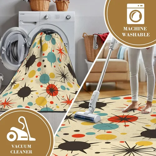 Miniatura 7 de Alfombras bohemias de 32 x 48 pulgadas, de mediados de siglo, años cincuenta, colores retro atómicos, sin costuras, lavable, alfombra de pelo bajo