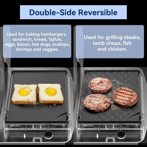 Miniatura 3 de Skyflame Plancha universal de hierro fundido, parrilla de gas plana con rejilla extraíble y bordes elevados, apto para la mayoría de parrillas