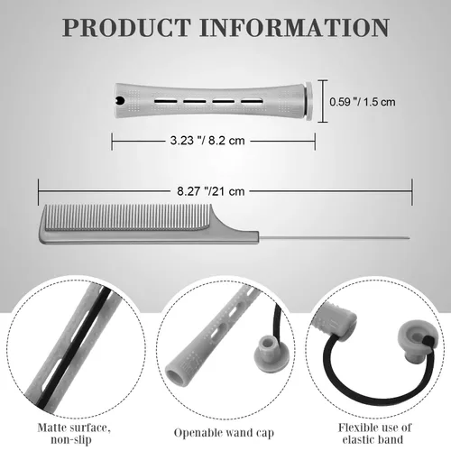 Miniatura 2 de WILLBOND 36 piezas de varilla de onda fría para cabello permanente, rodillos para el cabello, rizadores permanentes con peine de cola de rata de Gris
