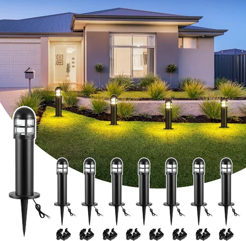 Miniatura 10 de 2 paquetes de luces de paisaje de bajo voltaje para caminos, luz de bolardo LED de 12V IP67 impermeable, luces cableadas para entrada al aire libre