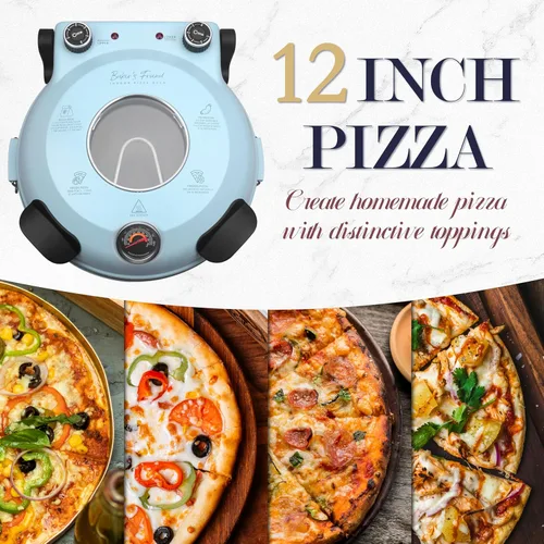 Miniatura 6 de Baker's Friend Horno eléctrico de pizza para encimera, máquina de 12 pulgadas para el hogar, cocina y parrilla, horno de piedra de cerámica