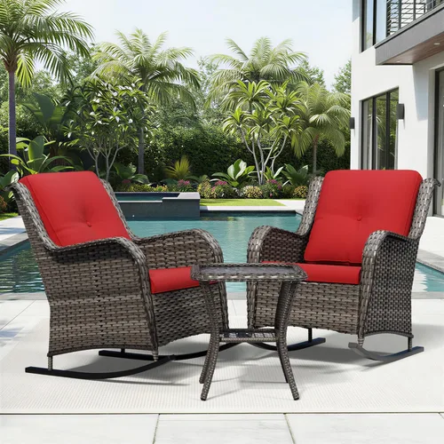 Miniatura 21 de Joyside Juego de sillas de mimbre para patio, juego de 3 piezas de mimbre para exteriores con 2 sillas reposabrazos y 1 mesa auxiliar para terraza