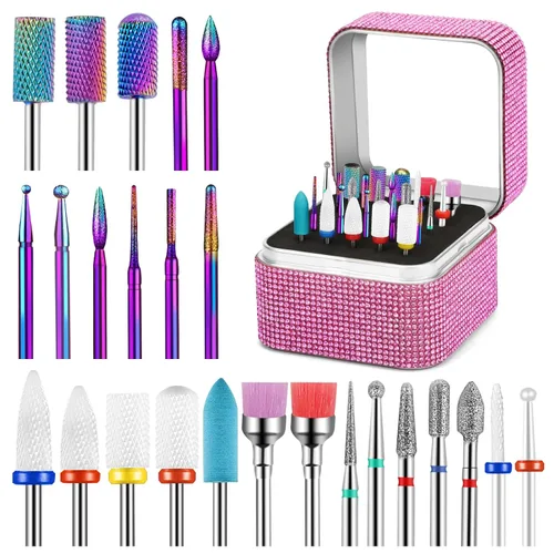 Miniatura 9 de Cellentool Juego de 25 brocas de uñas con caja de almacenamiento, brocas de carburo de diamante de cerámica de tungsteno de 3/32 pulgadas